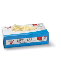 100 Medstar Latex PF M/8" 100db egyszer használatos latex kesztyű, púdermentes, CAT3